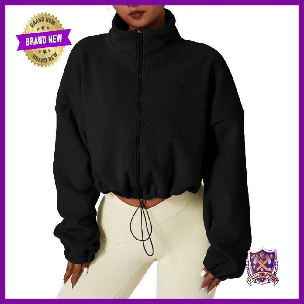 Full Zip Fleece Short Jacket Stand Collar Sherpa Crop Coat Women's